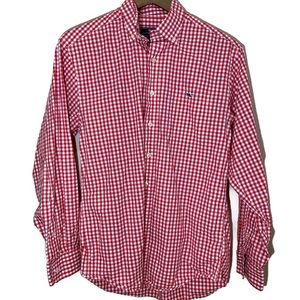 Vineyard Vines red white checkered plaid button